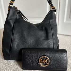 Michael Kors Black Hobo Bag with Matching Wallet Set